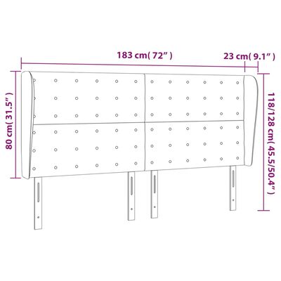 vidaXL sengegavl med kanter 183x23x118/128 cm fløjl mørkegrå