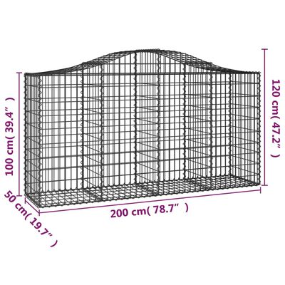 vidaXL buede gabionkurve 2 stk. 200x50x100/120 cm galvaniseret jern