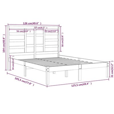 vidaXL sengeramme 120x190 cm Small Double massivt træ gyldenbrun