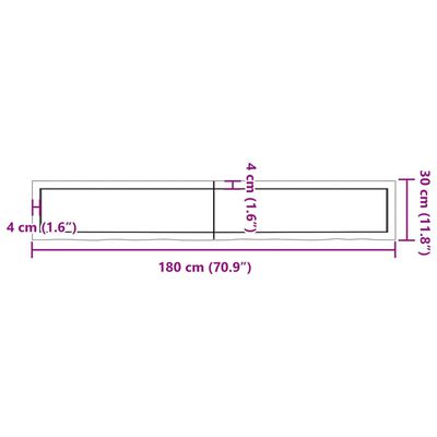 vidaXL bordplade til badeværelse 180x30x(2-4)cm massivt træ ubehandlet