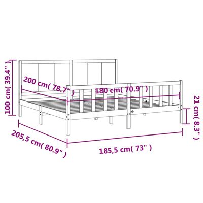 vidaXL sengeramme med sengegavl Super King Size massivt træ hvid