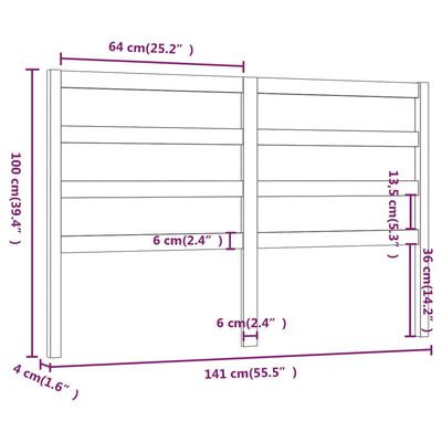 vidaXL sengegærde 141x4x100 cm massivt fyrretræ