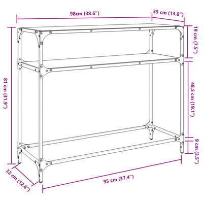 vidaXL konsolbord med transparent glastop 98x35x81 cm stål