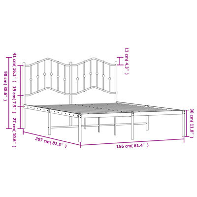 vidaXL sengeramme med sengegavl 150x200 cm metal hvid