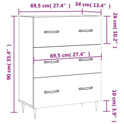 vidaXL skænk 69,5x34x90 cm konstrueret træ hvid højglans