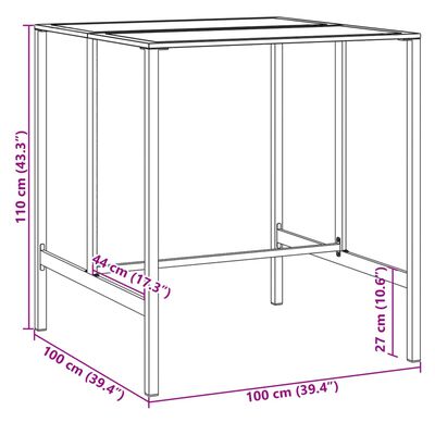 vidaXL barbord 100x100x110 cm pulverlakeret stål sort