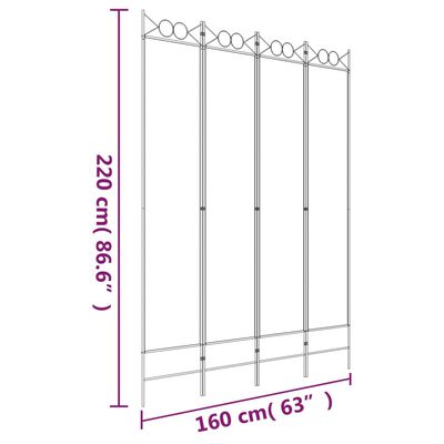 vidaXL 4-panels rumdeler 160x220 cm stof hvid