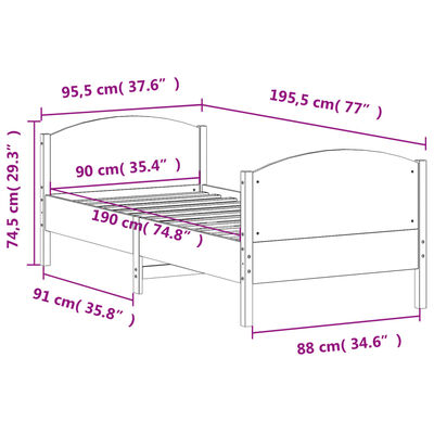 vidaXL sengeramme uden madras 90x190 cm massivt fyrretræ