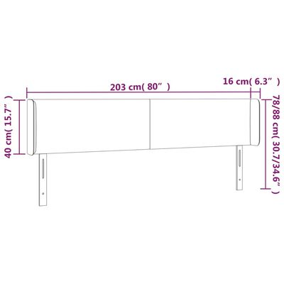 vidaXL sengegavl med LED-lys 203x16x78/88 cm fløjl sort