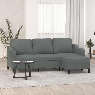 vidaXL 3-personers sofa med fodskammel 180 cm stof Mørkegrå