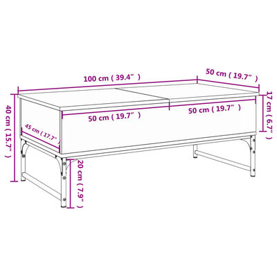 vidaXL sofabord 100x50x40 cm konstrueret træ og metal røget eg