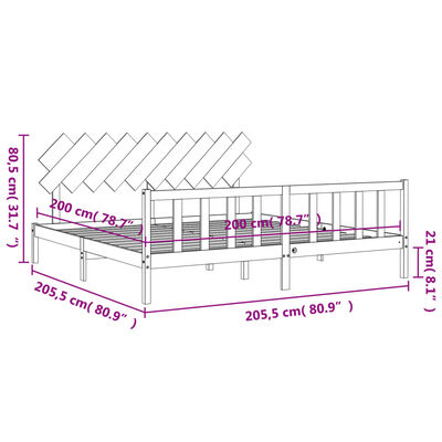 vidaXL sengeramme med sengegavl 200x200 cm massivt træ