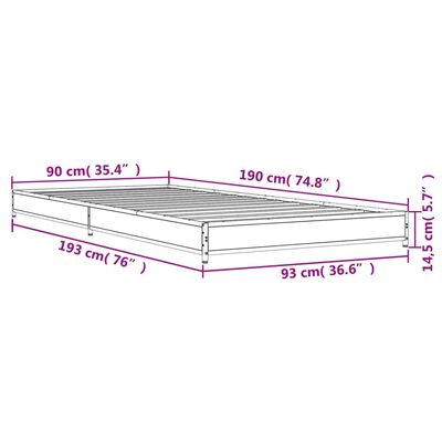 vidaXL sengeramme 90x190 cm konstrueret træ og metal røget eg