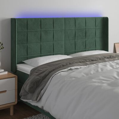 vidaXL sengegavl med LED-lys 203x16x118/128 cm fløjl mørkegrøn