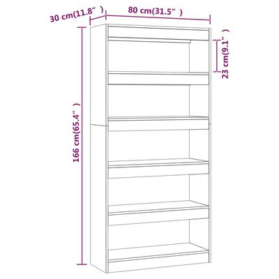 vidaXL bogreol/rumdeler 80x30x166 cm konstrueret træ grå sonoma-eg