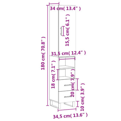 vidaXL skab 34,5x34x180 cm konstrueret træ brun egetræsfarve