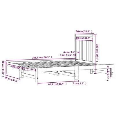 vidaXL daybed med udtræk 2x(90x200) cm massivt fyrretræ sort