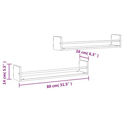 vidaXL væghylder med stænger 2 stk. 80x16x14 cm sonoma-eg