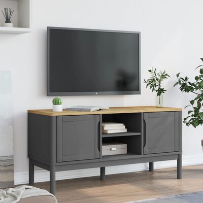 vidaXL tv-bord FLORO 114x43x55 cm massivt fyrretræ grå