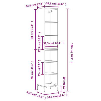 vidaXL skab 34,5x32,5x180 cm konstrueret træ hvid