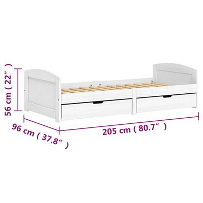 vidaXL daybed med to skuffer IRUN hvid 90x200 cm massivt fyrretræ