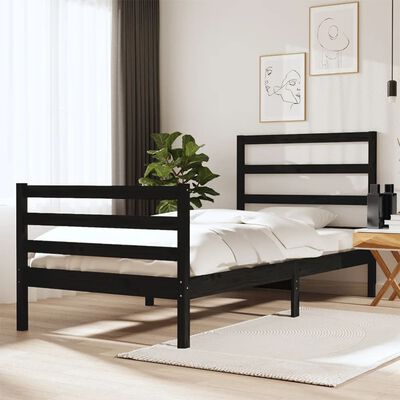 vidaXL sengeramme 75x190 cm Small Single massivt fyrretræ sort