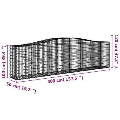 vidaXL buede gabionkurve 5 stk. 400x50x100/120 cm galvaniseret jern