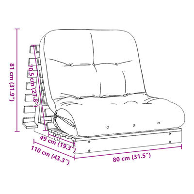 vidaXL futon med madras 80x206x11 cm massivt fyrretræ