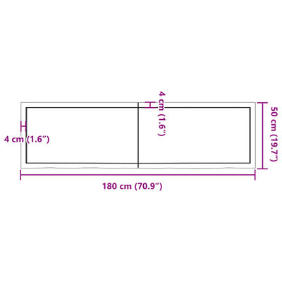 vidaXL bordplade 180x50x(2-6) cm ubehandlet massivt egetræ