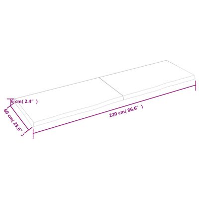 vidaXL væghylde 220x60x(2-6) cm behandlet massivt egetræ lysebrun