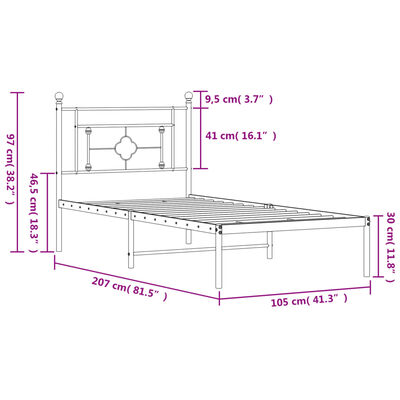 vidaXL sengeramme med sengegavl 100x200 cm metal sort