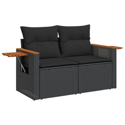 vidaXL 2-personers havesofa med hynder polyrattan sort