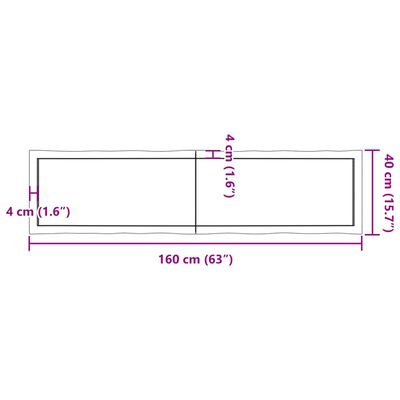 vidaXL bordplade 160x40x(2-4)cm naturlig kant ubehandlet massivt træ