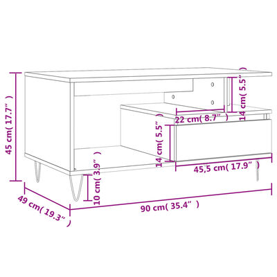 vidaXL sofabord 90x49x45 cm konstrueret træ sort