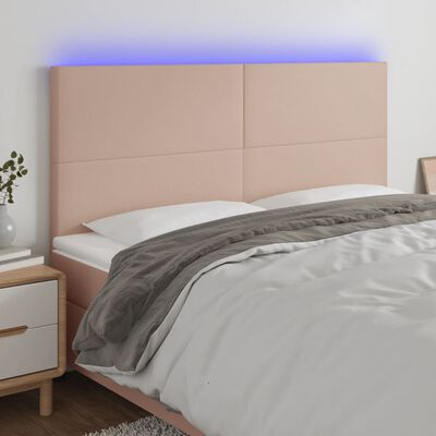 vidaXL sengegavl med LED-lys 180x5x118/128 cm kunstlæder cappuccino