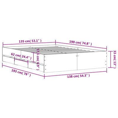 vidaXL sengeramme med skuffer 135x190 cm konstrueret træ sort