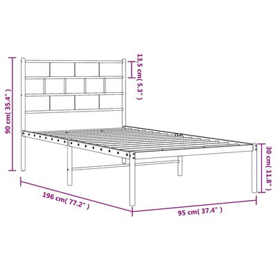 vidaXL sengeramme med sengegavl 90x190 cm metal hvid