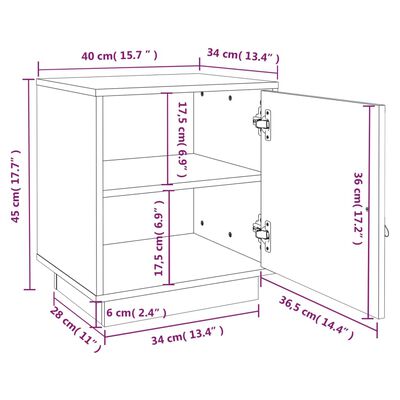 vidaXL sengebord 40x34x45 cm massivt fyrretræ hvid