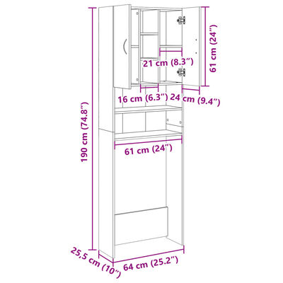 vidaXL vaskemaskineskab 64x25,5x190 cm sonoma-eg