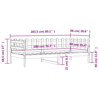 vidaXL daybed uden madras 90x200 cm massivt fyrretræ