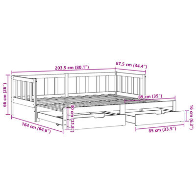 vidaXL daybed med udtræk og skuffer 80x200 cm massivt fyrretræ hvid