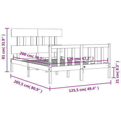 vidaXL sengeramme med sengegavl 120x200 cm massivt træ hvid