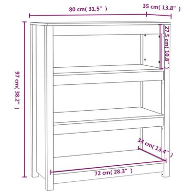 vidaXL bogreol 80x35x97 cm massivt fyrretræ grå