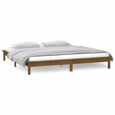 vidaXL sengeramme med LED-lys 150x200 cm kingsize massivt træ brun