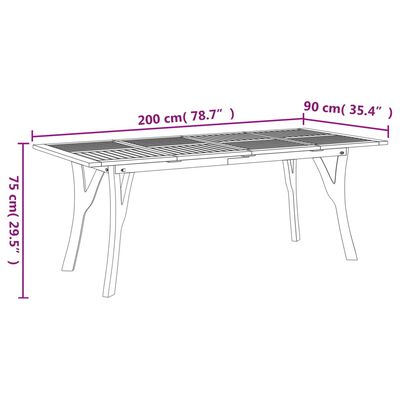 vidaXL havebord 200x90x75 cm massivt akacietræ