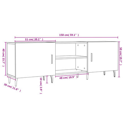 vidaXL tv-bord 150x30x50 cm konstrueret træ hvid