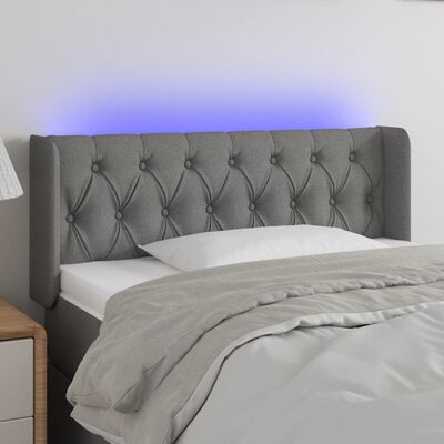 vidaXL sengegavl med LED-lys 93x16x78/88 cm stof mørkegrå