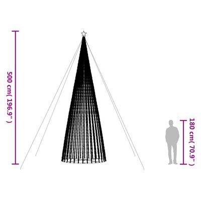 vidaXL kegleformet juletræ 1544 LED'er 500 cm farverigt lys