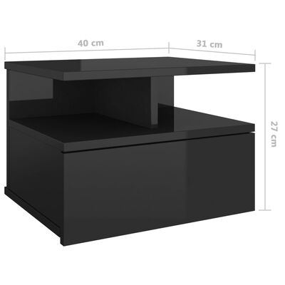 vidaXL væghængt natbord 40x31x27 cm konstrueret træ sort højglans