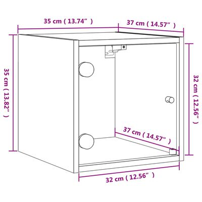 vidaXL sengebord med glaslåger 35x37x35 cm brun egetræ